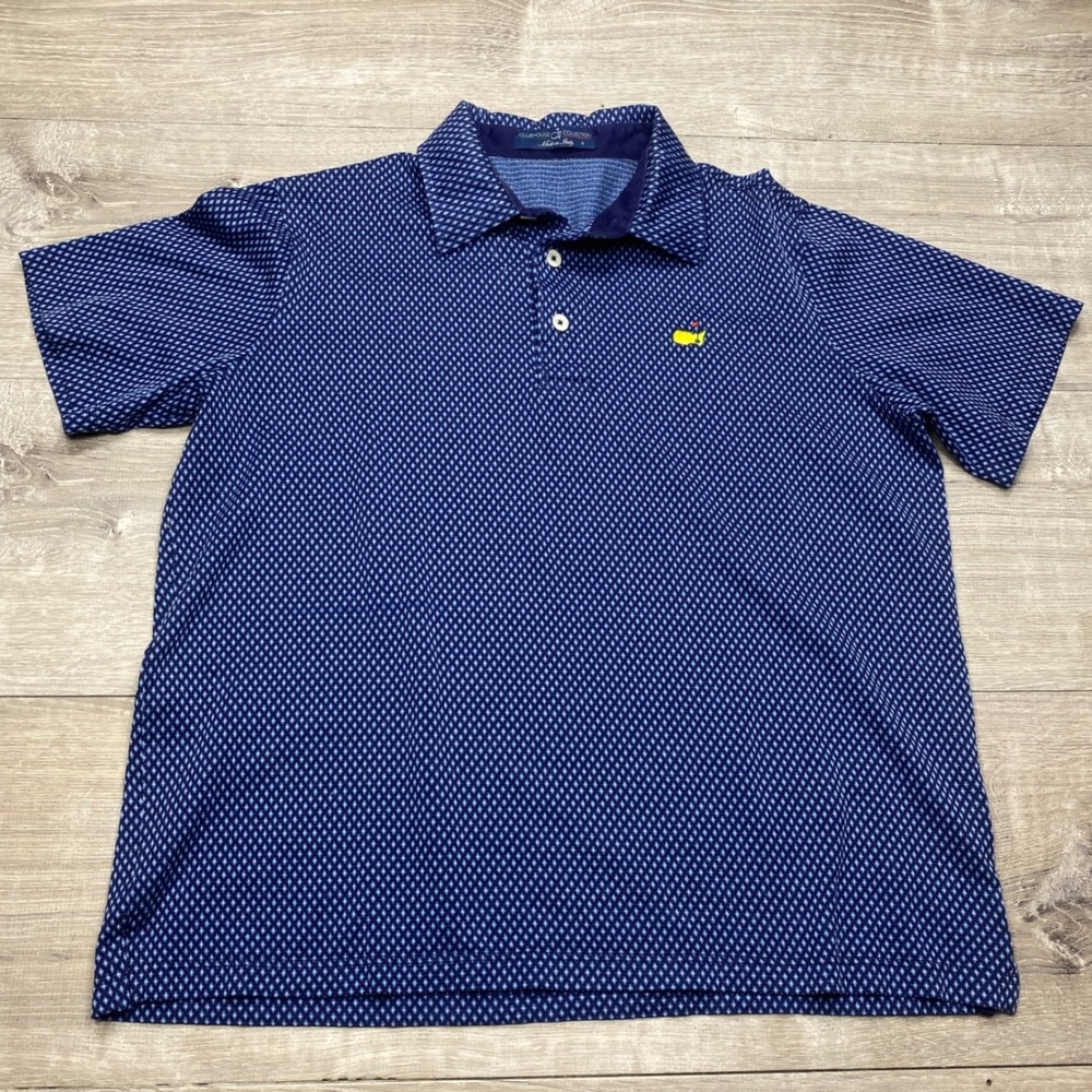 Clubhouse Collection Masters Polo Mens S Blue Diamond Knit Golf Shirt Italy